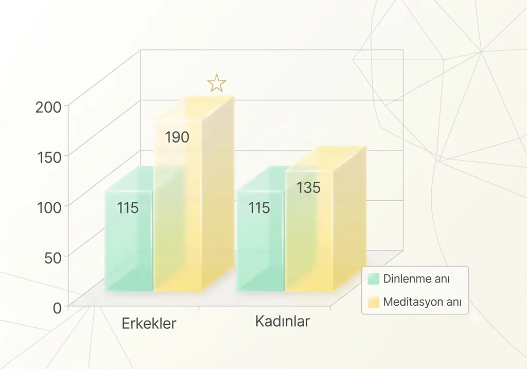 Sahaja Yoga meditasyonu öncesi ve sonrası erkekler ile kadınlarda beta endorfin düzeylerinin karşılaştırıldığı bilimsel grafik