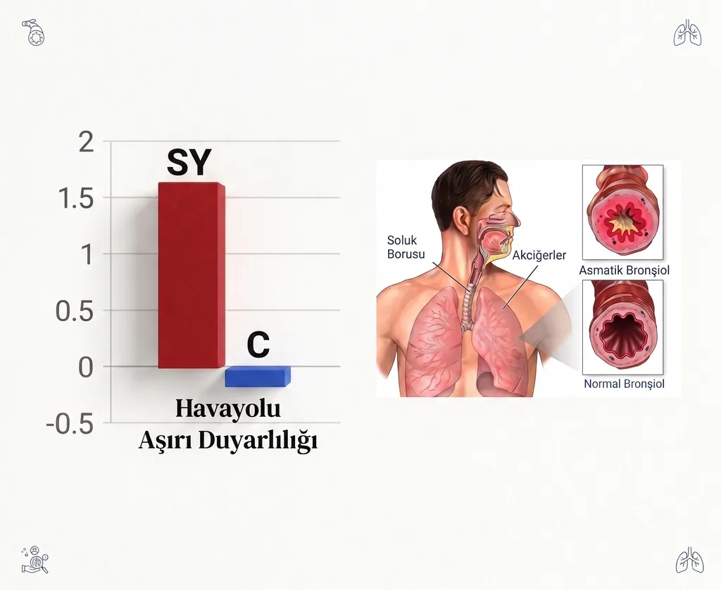 Sahaja Yoga meditasyonunun astım hastalarında hava yolu aşırı duyarlılığı üzerindeki etkisini gösteren bilimsel araştırma grafiği