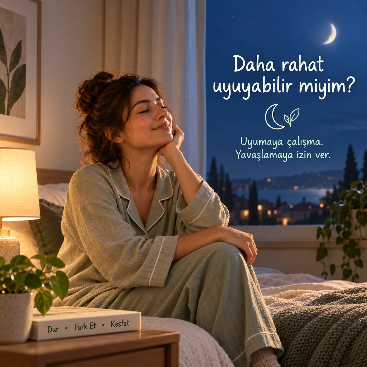 Daha rahat uykuya geçiş için akşam sakinliğini anlatan görsel