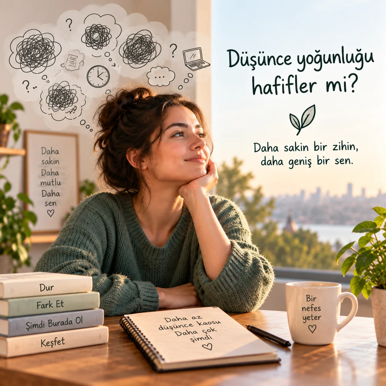 Düşünce yoğunluğu ve meditasyon deneyimini anlatan görsel